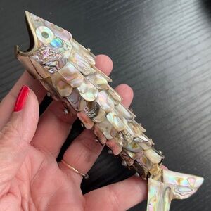 RARE Vintage Articulated Abalone and Brass Fish Bottle Opener